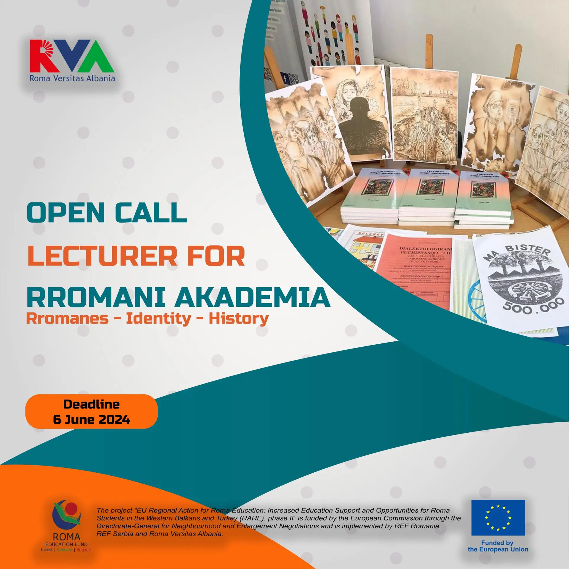 Poster: open call for a lecturer for Rromani Akademia — Rromanes, identity and history